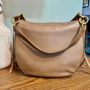 Vince Camuto Tan Pebbled Leather Hobo Crossbody Shoulder Bag Gold Chain